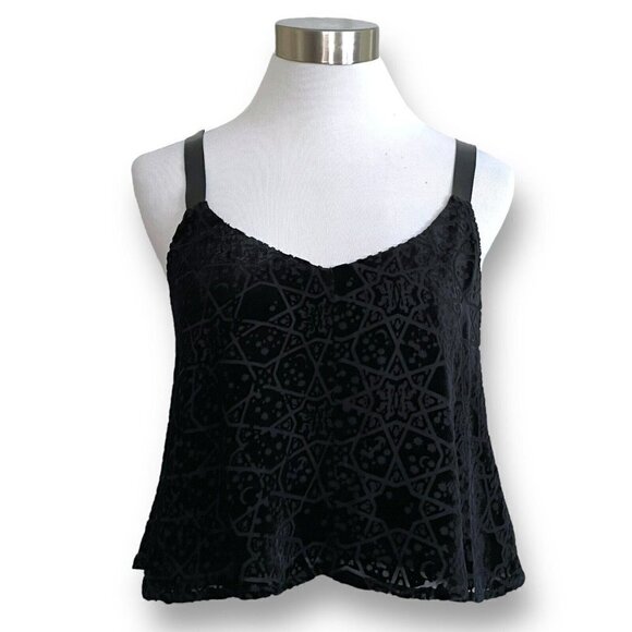 Twelfth Street by Cynthia Vincent Top Sz P Black Silk Velvet Burnout & Leather - Picture 2 of 9